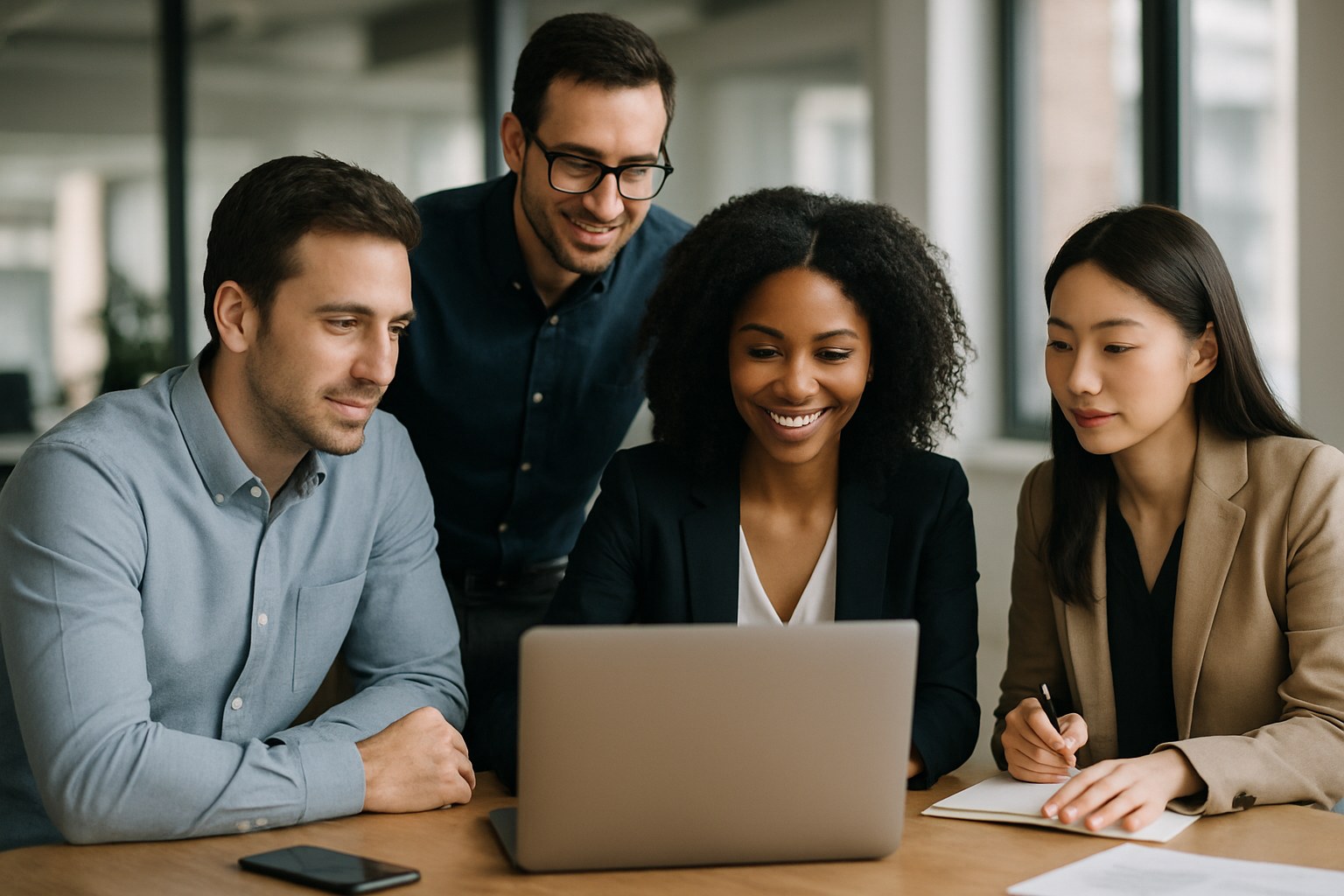Development team discussing a project plan at a desk