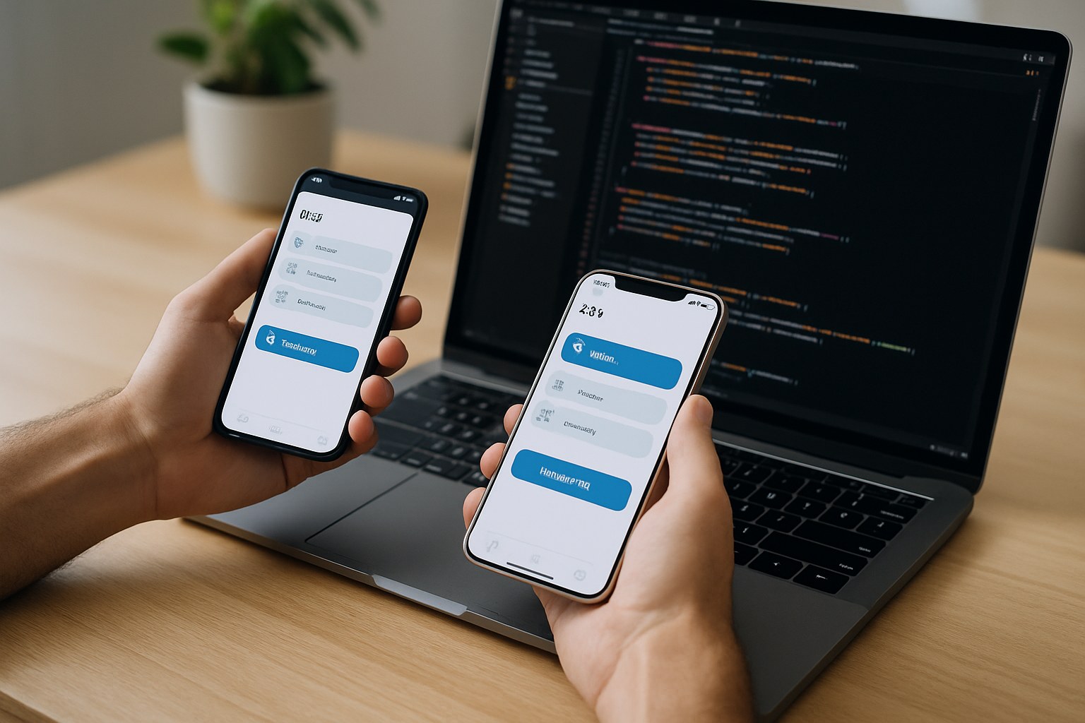 Mobile app screens being tested side by side on an iPhone and an Android handset