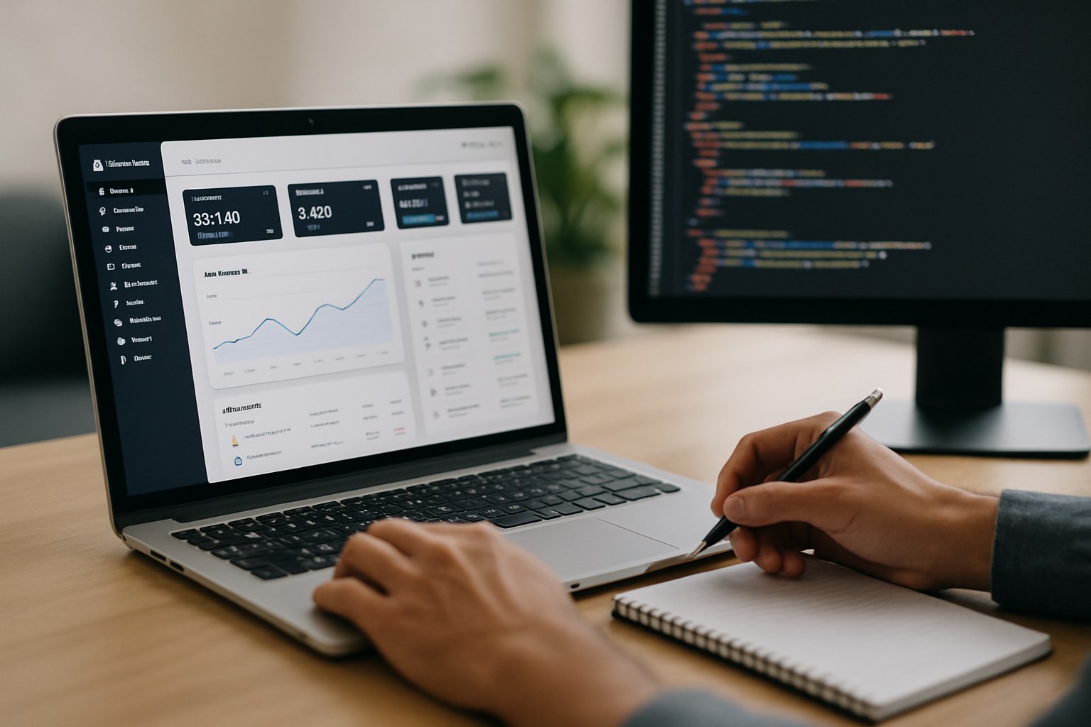 Developer building a web application dashboard on a desktop screen
